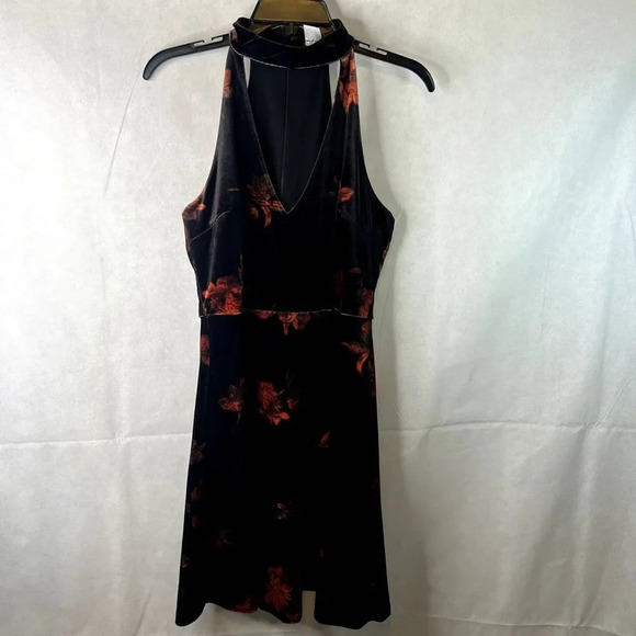 Venus Black Velvet Floral Keyhole Neck Sleeveless Dress Size Small - Picture 8 of 8